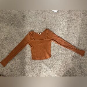Women's Ribbed Long Sleeve Top - Rust
